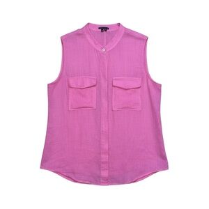 Theory‎ Linen Blouse Women’s Size Medium Pink Sleeveless Button-Down